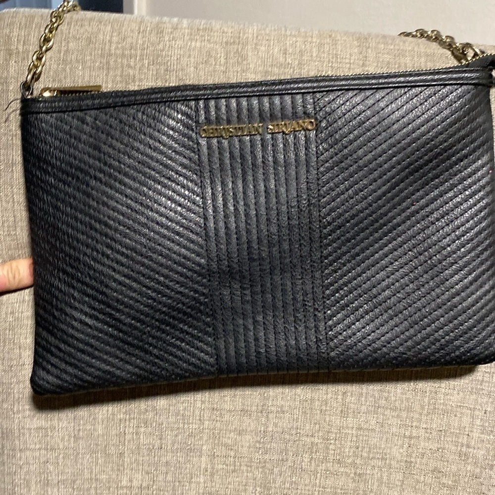 Christian Siriano Black Stitched Crossbody Purse Shoulder Bag Chain Link Strap​